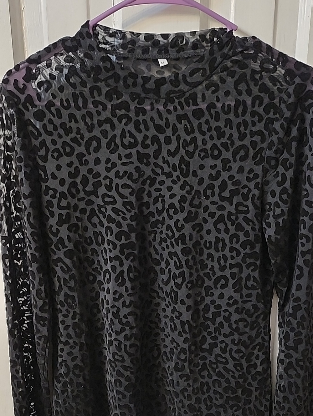 Black Sheer Leopard Print Long Sleeve Top